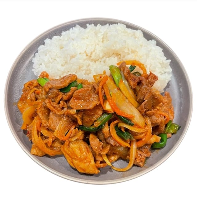 Pork Jeyuk Rice Dish.